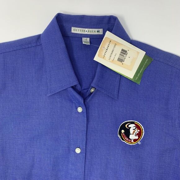 FSU Cutter & Buck NWT Women's Shirt  Blue Oxford Long Sleeve Button Up‎ Size L - Picture 4 of 8